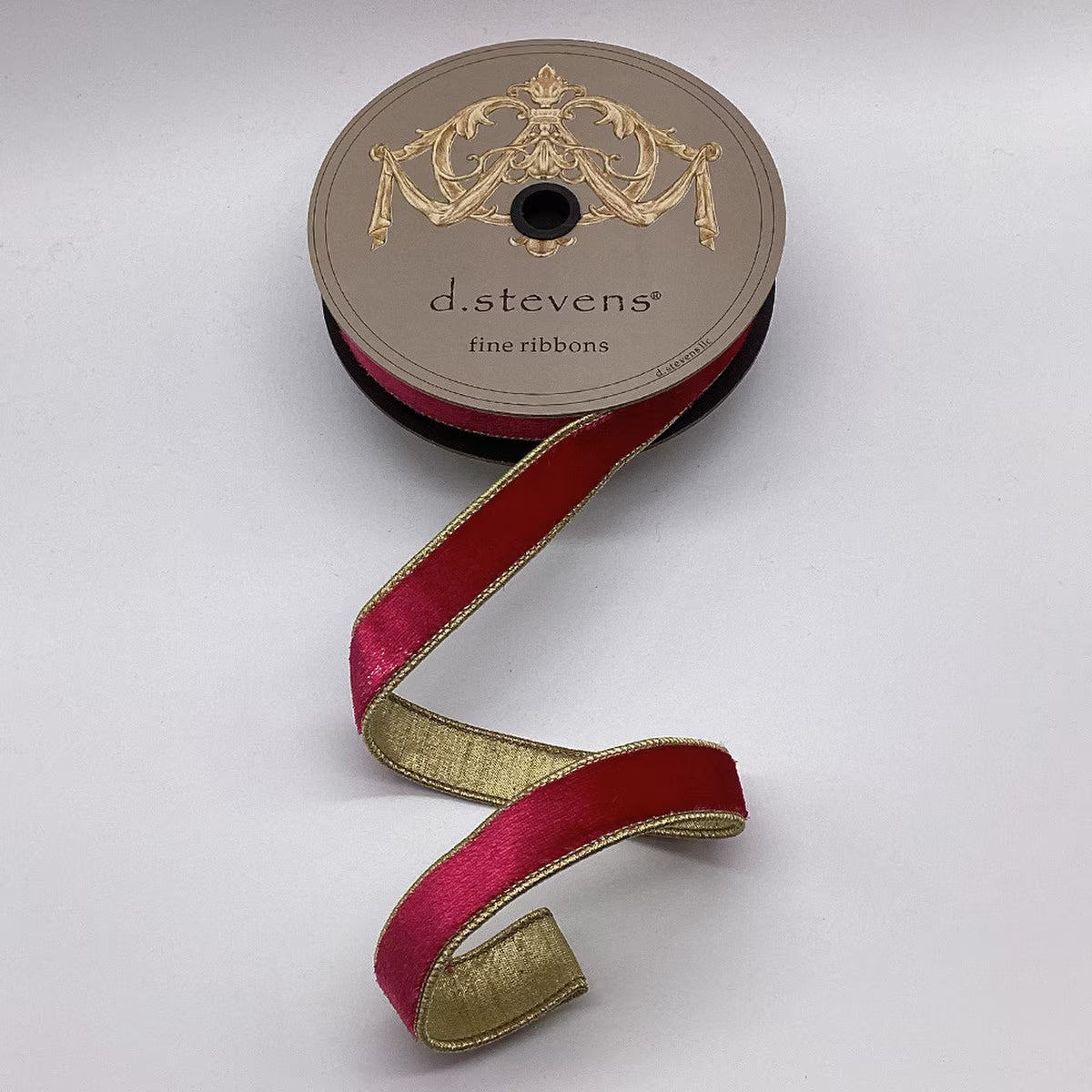 1" x 10yds iced velvet metallic gold back, hot pink