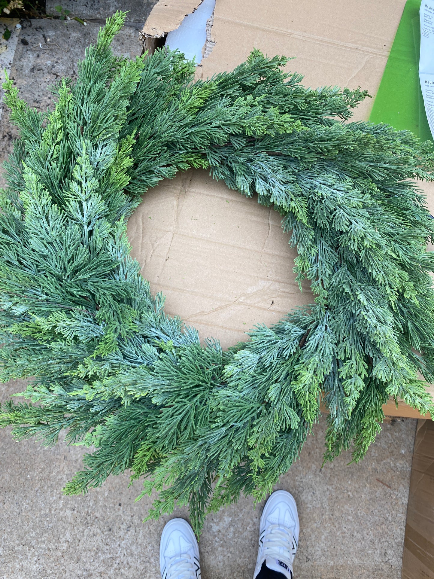 32 Inch powdered real touch cedar wreath