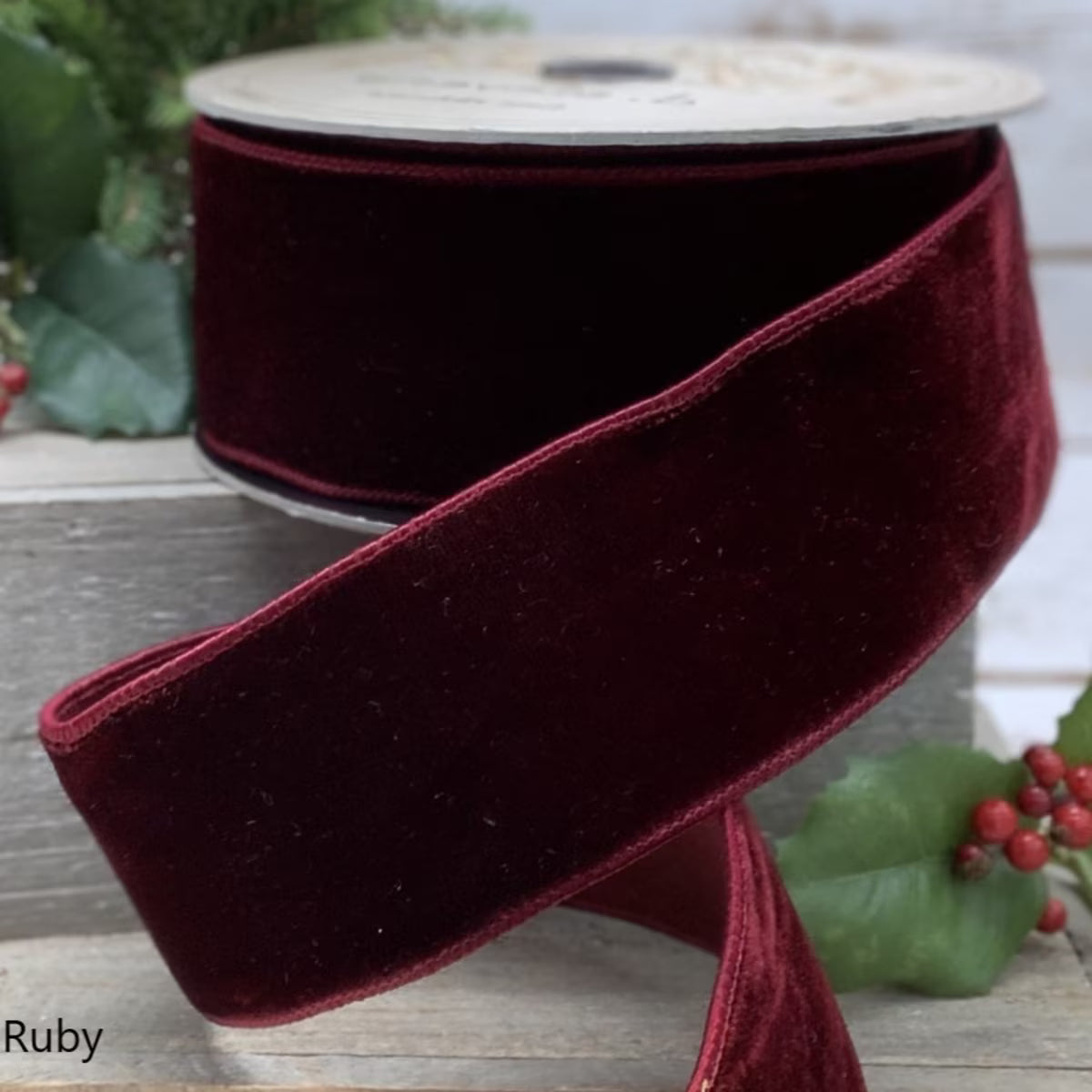 1" x 10yds lush velvet ruby dupion back, ruby