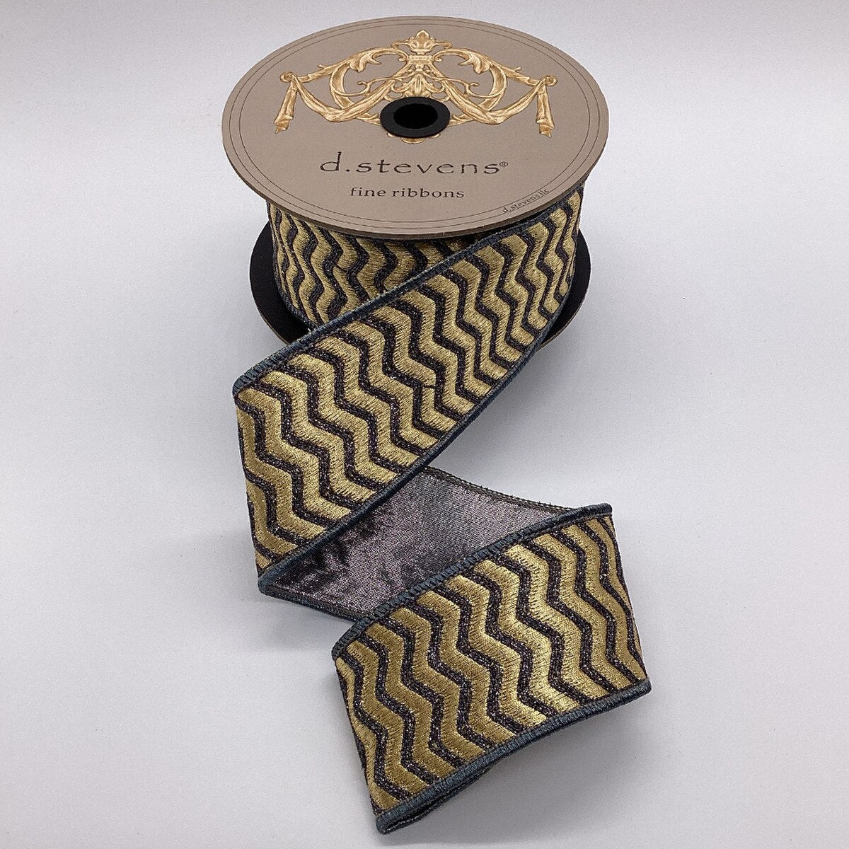 2.5" x 10yds metallic pewter bullion chevron wave pattern, gold