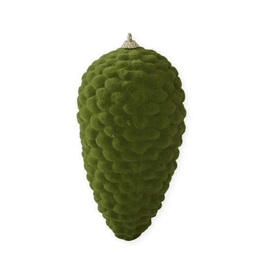 7 Inch Green Velvet Flocked Closed Pinecone Ornament
