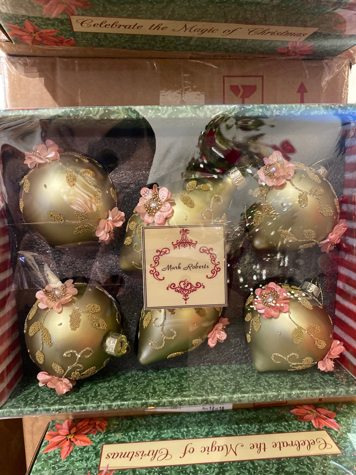 Floral pearl ornaments 4sets of 6