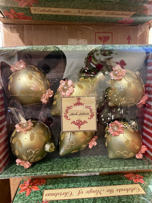 Floral pearl ornaments 4sets of 6