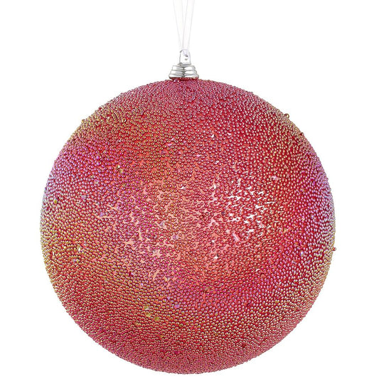 8" Beaded Plastic Ball Ornament Pink