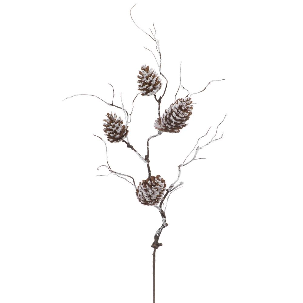 32" Snowed Plastic Pine Cone Spray Brown White