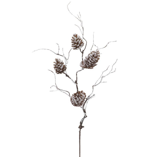 32" Snowed Plastic Pine Cone Spray Brown White
